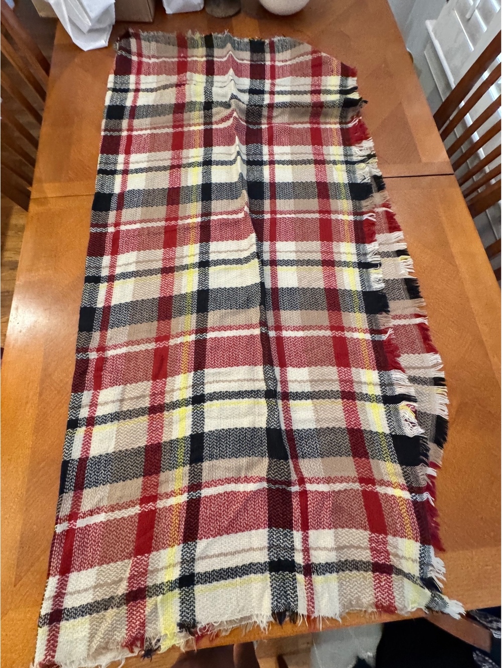 Plaid Patterned Shawl Wrap with Fringe Edges 2807